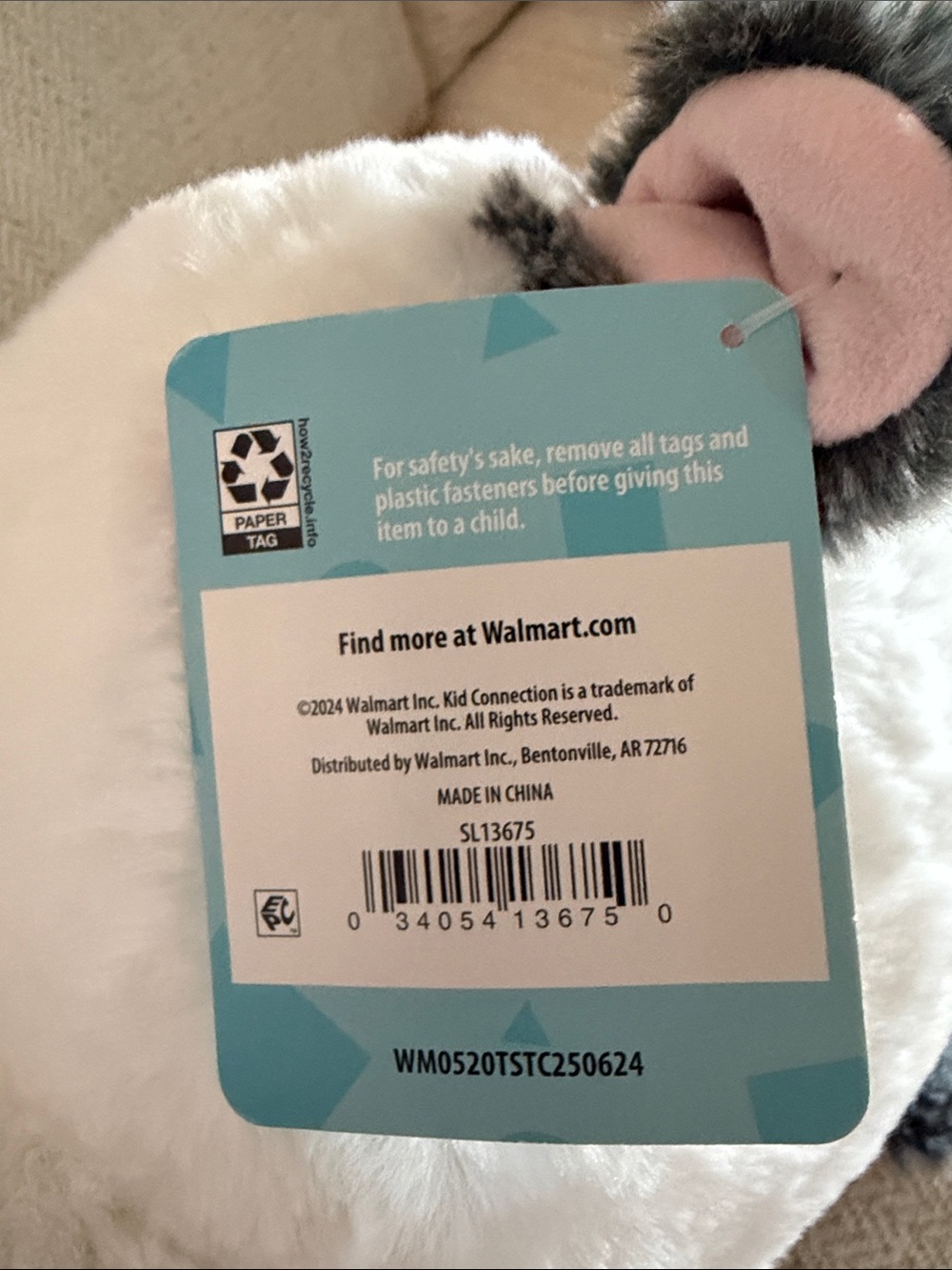 Plush Cow Stuffed Animal - White, Gray, Pink, Brown - Cute Cuddle Toy - Picture 4 of 5